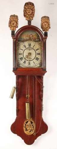 Beautiful antique oak Frisian tail clock. Circa 1800. With beautiful painted dial, mirrors and alarm