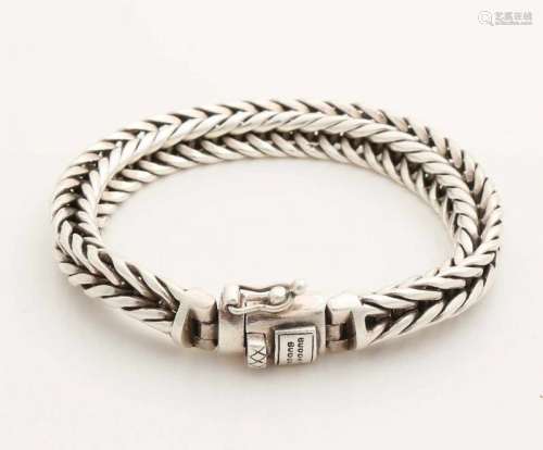 Silver bracelet, 925/000, Buddha to Buddha, double braided bracelet with lock and safety. 10 cm,