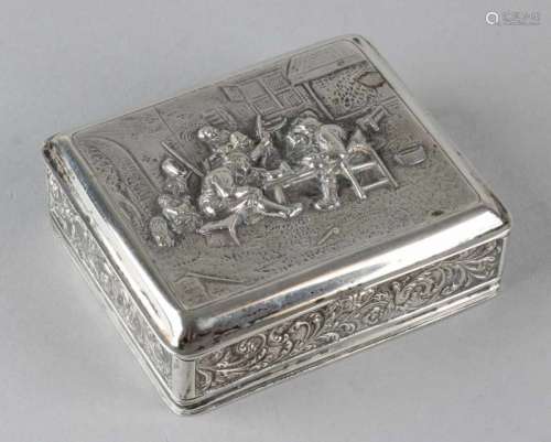 Silver rectangular box, 833/000, with allegorical representation, with biedermeier processed sides
