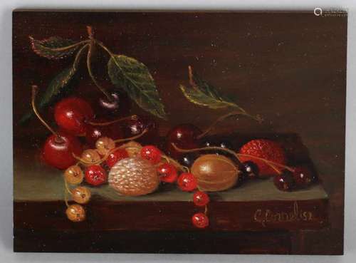 C. Cornelisz. 21st century. Still life with various fruit. Oil paint on panel. Size: 13 x 18 cm.