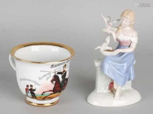 Two times antique German porcelain. First half of 20th century. Once rare reserve cup, hand painted,