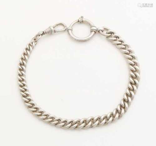 Silver watch chain, 800/000, solid convex gourmet link with spring eye and lobster clasp. length