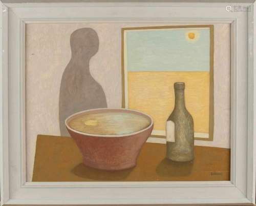 Meinert Volkers. 1927 - 2000. Enschede. Still life with shadow. Oil paint on panel. Size: 50 x 40