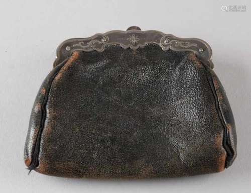 Leather purse with silver braces, 833/000, model with repurposed edge and equipped with an inner