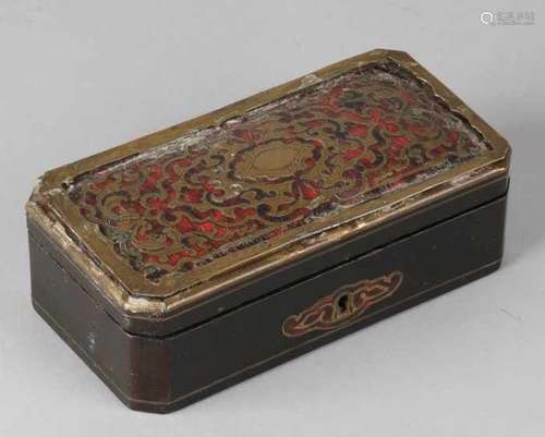 19th Century French boulle box with red turtle, brass rim edged and small corner piece away. Size: