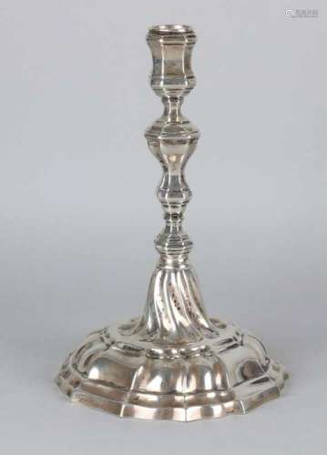 Antique silver driven candlestick, on a revamped base with a twisted pillar with octagonal