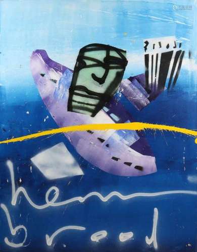 Herman Brood. 1946 - 2001. Composition with man's head. Acrylic on linen. Size: 120 x 100 cm. In