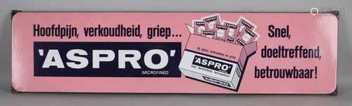 Old advertising board. Second half of the 20th century. Aspro Microfined. Like New. Size: 110 x 28 x