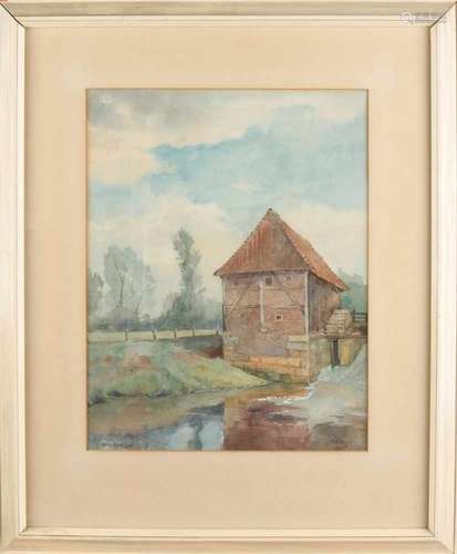 PA Nijgh. 1876-1959 Enschede. Twente water mill. Watercolor on paper. Size: 30 x 38 cm. In good