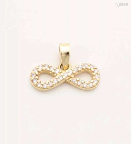 Yellow gold pendant, 585/000, with zirconia's. Fine pendant in the shape of an eight set with