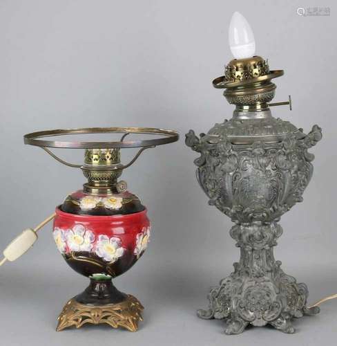 Two antique standing kerosene lamps feet. Later electrified. Consisting of: Once circa 1880,