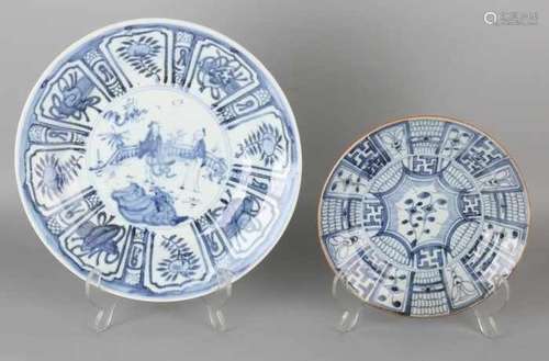 Two antique Japanese porcelain Wanli-style plates. Marked. Size: ø 19 -26 cm. In good condition.