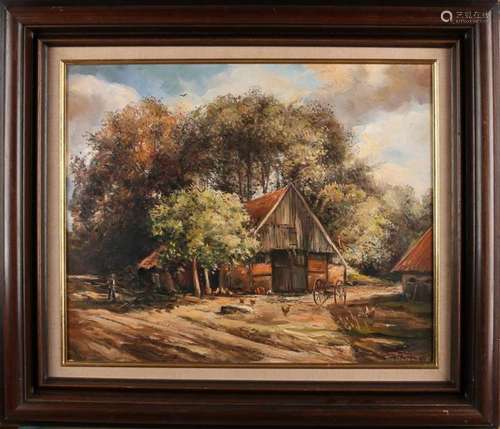 Ton Anconé. Oldenzaal, deceased. Old Saxon barn in Fleringen. Oil paint on linen. Size: 50 x 60