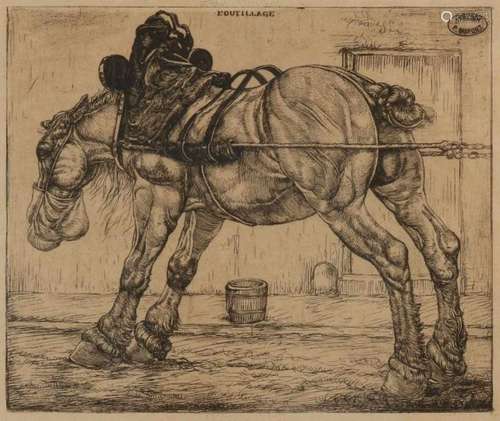 Atelier P. Dupont. 1870-1911. Workhorse. Etching on paper. Size: 13 x 16 cm. In good condition.