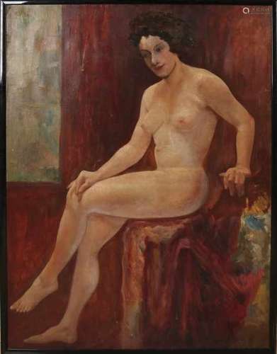 Unsigned. Circa 1900. Posing naked lady. Oil paint on linen. Size: 85 x 112 cm. In good condition.