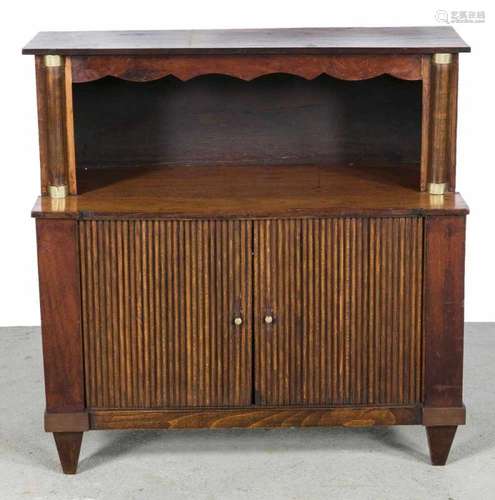 Early 19th century mahogany Empire cupboard with half columns and capitals and jalousie doors. Circa