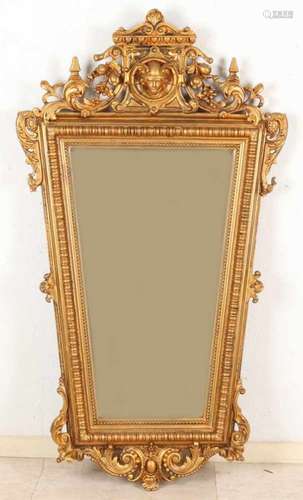 Antique historicism gold mirror with facet cut mirror. Crown restored. Circa 1890. Size: 116 x 65