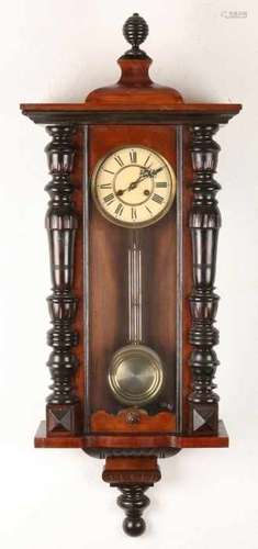 Large antique German walnut regulator. Gründerzeit. Circa 1890. Crown not original. Furthermore in