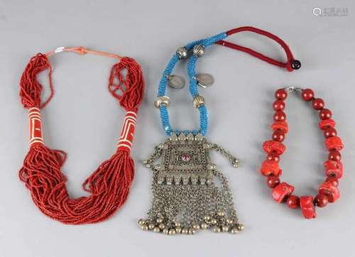 Three necklaces, one from foam coral and bamboo coral, long necklace with fine coral and a bridal