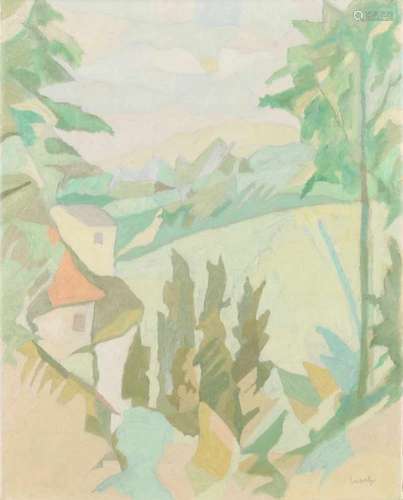 Meinert Volkers. 1975. 1927 - 2000. Enschede. Landscape Teutoburgerwald. Oil paint on linen. Size: