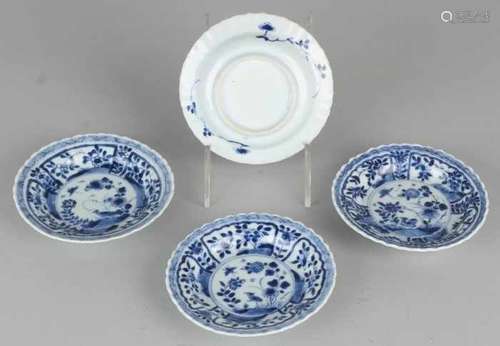 Four 18th century Chinese porcelain dishes with floral decors in wings and bird + butterfly.