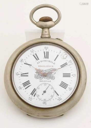 White metal pocket watch, Déposé, large model with Roman numerals. Automobile Regulator. ø 69 mm.