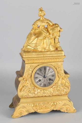 Fire gilt bronze Charles Dix pendulum. Circa 1840. Lady on canape. Eight-day movement, half-hour