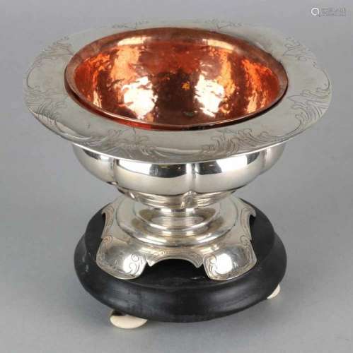 Silver pipe fittings, 833/00, round model decorated with engraving, with copper inner box, placed on