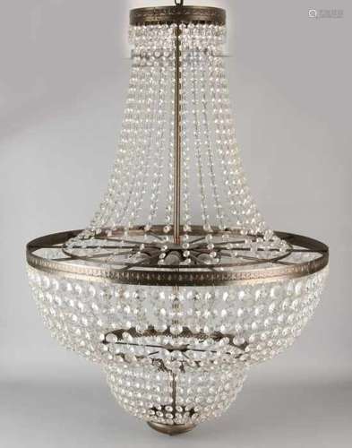 Very large modern ten-light pocket chandelier made of brass with prism glass. 21st century. Size: