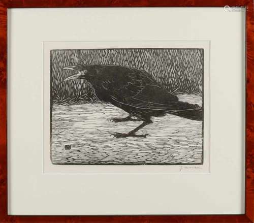 Jan Mankes. 1889 - 1920. Crow. Woodcut. Focus. Woodcut on paper. Size: 23.5 x 18.5 cm. In good