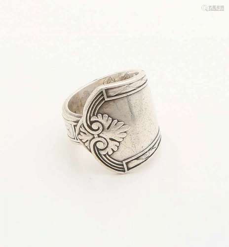 Silver ring, 800/000, made from the handle of cutlery. model with floral edges. width 24 mm. ø57