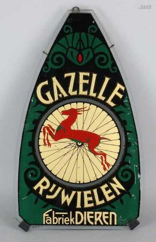 Antique rear-glass Gazelle Bicycle advertising. Gazelle Factory Animals. Circa 1915. Art Nouveau.