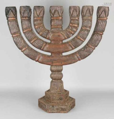 Large old Jewish wood-stoned Hanukkah candlestick. 20th century. Size: 64 x 61 x 20 cm. In good