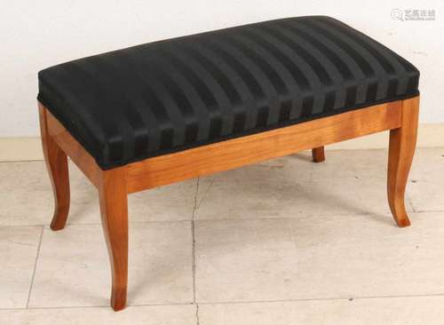 German cherry wood Biedermeier-style footstool with black Biedermeier upholstery. 21st century.