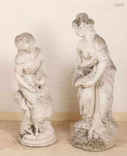 Two concrete garden statues. Second half of the 20th century. Size: 64 - 76 cm. In good condition.