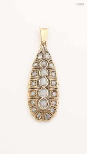Antique gold pendant, 585/000, with diamonds. Art Deco. Pear-shaped pendant in the middle with 5