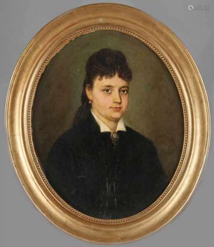 19th Century oval ladies portrait. Oil paint on linen. Size: 67 x 79 cm. In reasonable / good