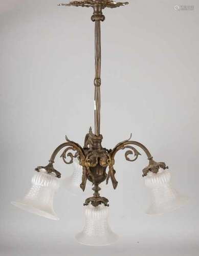 Gold-plated bronze Louis Seize-style hanging lamp with two glass caps. 20th century. Size: 70 x 40