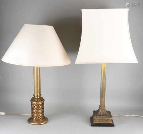 Two large old brass table lamps with brass carved foot. Second half of the 20th century. Size: