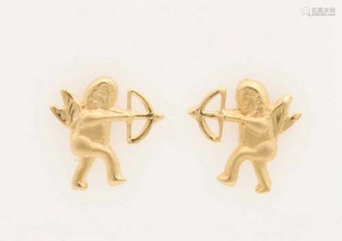 Yellow gold ear studs, 750/000, in the shape of a cupid. about 1 gram. new Gelbgold Ohrstecker,