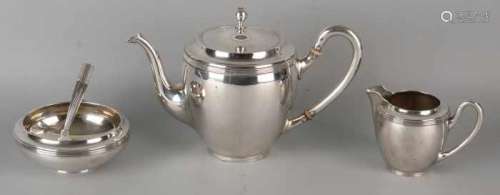 Silver tableware, 833/000, 3 parts, with coffee pot, milk jug and sugar bowl, smooth model placed on