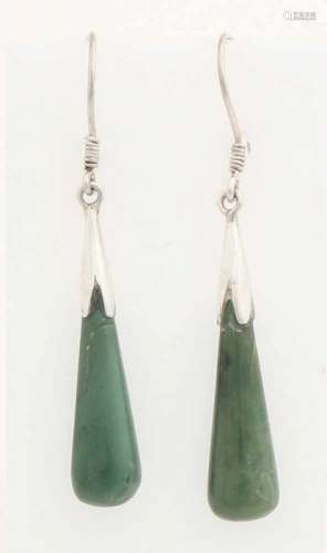 Silver earrings, 925/000, with pear-shaped pendants. Silver ear hooks with Aventurine pear-shaped