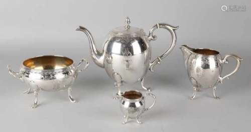 Silver tea service, 800/000, 3-piece, with tea jug, milk jug and sugar bowl. A ball model on legs