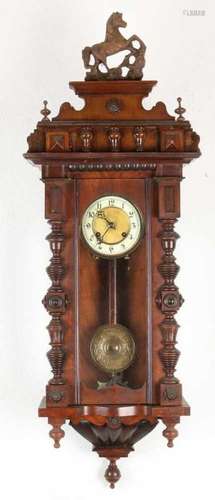 Antique German walnut regulator with horse crown. Signature CB Circa 1880. Size: 105 cm. In good