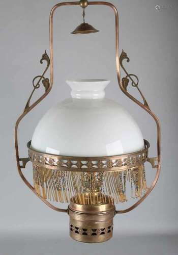 Antique brass art nouveau pendant lamp. Circa 1915. Size: approx. 80 x 40 cm ø. In good condition.