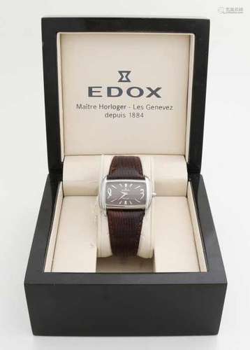 Beautiful edox ladies watch, First Lady, with steel case set with diamonds, 0,11 ct. With brown