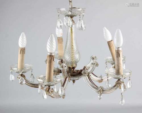 Old crystal glass chandelier. Second half of the 20th century. Size: approximately 40 x 50 cm ø.