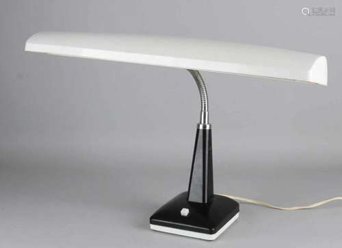 Old Leader vintage desk lamp. Black / white plastic + chrome. Circa 1960. Size: 35 x 47 x 10 cm.  In