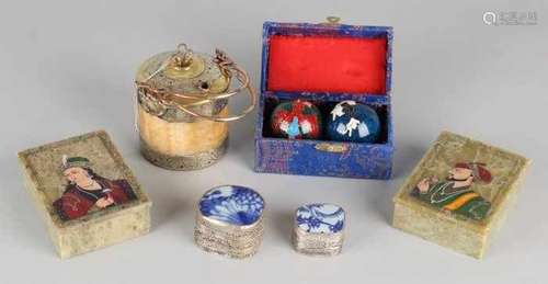 Six times Eastern. 20th century. Two Persian wooden box of covers, handpainted. Two cloisonne