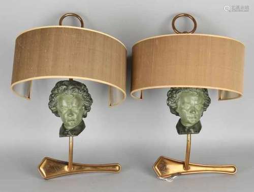 Two brass wall lamps with Beethoven. Composition metal. Second half of the 20th century. Size: 56